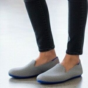 Rothy's Women's The Loafer Gray Metallic Knit Blue Trim Loafers - Size 4